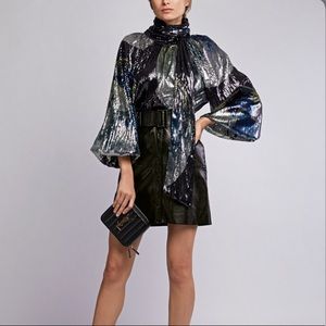 GANNI High Neck Sequin Top Balloon Sleeve